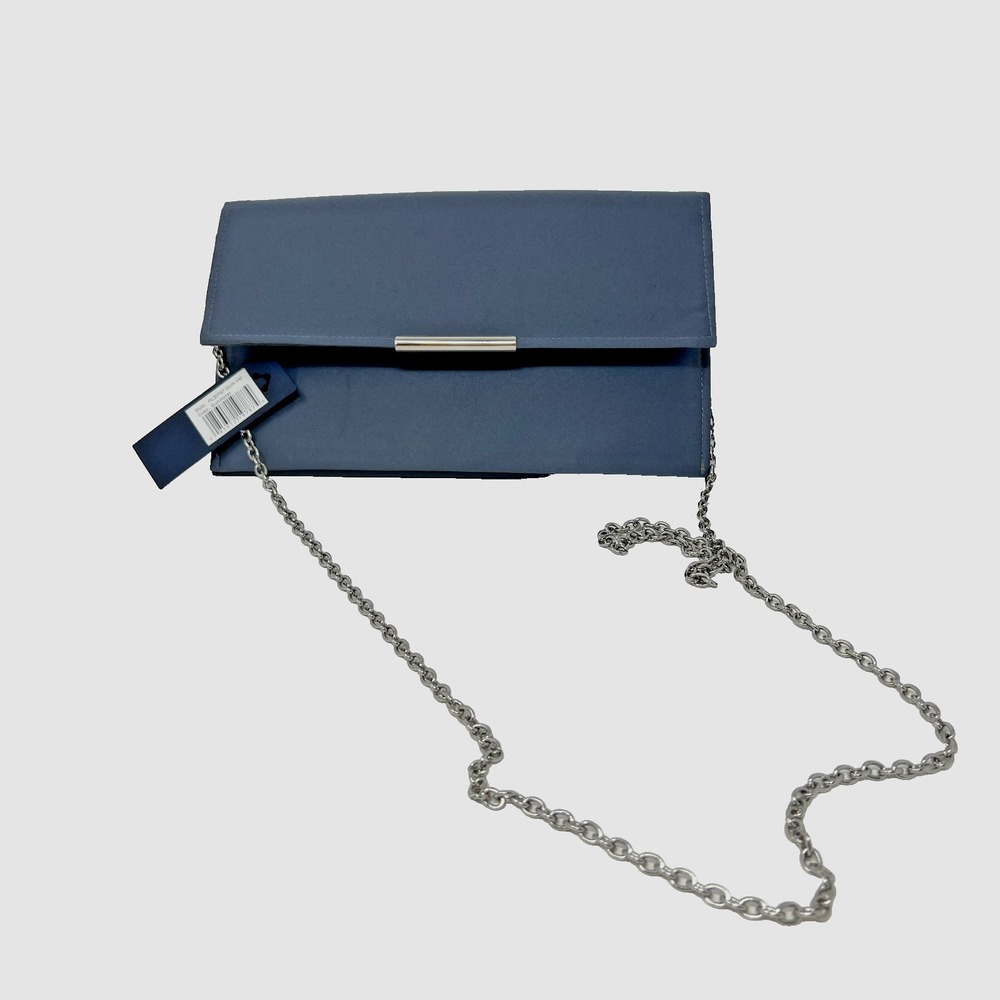 La Regale Gray Crossbody Envelope Clutch Evening Bag Silver Chain‎ Handle NEW